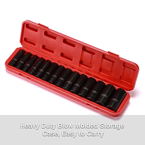 CASOMAN 1/2-Inch Drive Deep Impact Socket Set, 14 Pieces Set, 10mm-27mm, CR-MO, Metric, Heavy Duty Storage Case - size: 14 Pieces, Metric, Deep, 1/2-Inch Drive