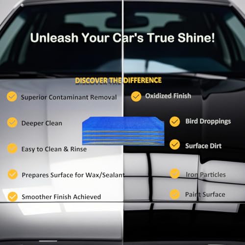 Premium Clay Towel & Windshield Cleaning Tool Kit – 4 Reusable Microfiber Pads, Extendable Handle & Detailing Clay Towel – Car Glass & Paint Care Combo