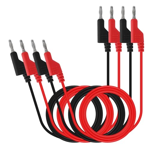2Pack 4mm Banana Plug Test Leads Dual-Ended Multimeter Electrical 4mm Banana Stackable Plug Silicone Flexible Copper Cable 1 Meter for Multimeter Electrical Testing - color: 2set dual banana