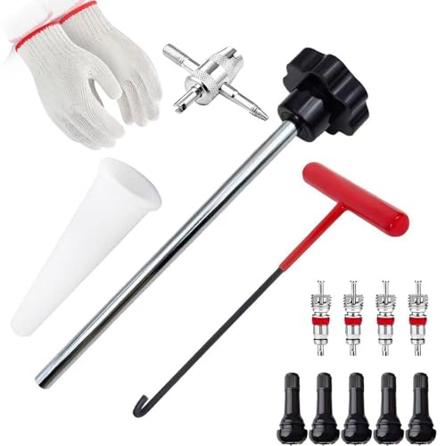 Tire Valve Stem Removal Installation Tool Kit,Tire Valve Core Removal Replacement Tool Kit,TR413 Valves with Valve Core and Valve Core Disassemble Tool,for Cars Lawn Mowers ATVs Motorcycles