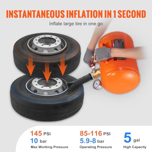 VEVOR Tire Bead Seater, 5 Gal/19L Air Tire Bead Blaster with Pressure Gauge & Handle, 145 PSI Seating Tool Inflator Tank, 85-116 PSI Operating Pressure for Car Truck ATV - size: 5 Gal/19L