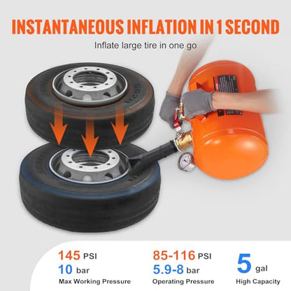 VEVOR Tire Bead Seater, 5 Gal/19L Air Tire Bead Blaster with Pressure Gauge & Handle, 145 PSI Seating Tool Inflator Tank, 85-116 PSI Operating Pressure for Car Truck ATV - size: 5 Gal/19L