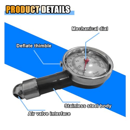 JOYCOURT Tire Pressure Gauge for Cars (0-100 Psi), Digital Mechanical Tire Air Pressure Tester, 2PCS
