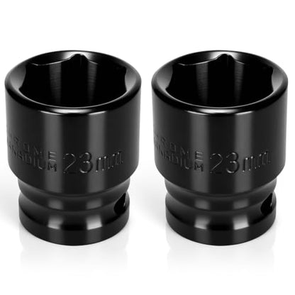 2PCS 23mm Impact Socket 1/2" Drive, 6 Point Metric Shallow Socket, CR-V Steel Heavy Duty Impact Wrench Socket for Automotive Repair - size: 23mm