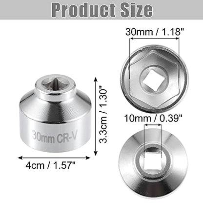 X AUTOHAUX Universal 30mm Car Oil Filter Wrench Oil Filter Socket Wrench Housing Cap Socket Remover Tools Silver Tone