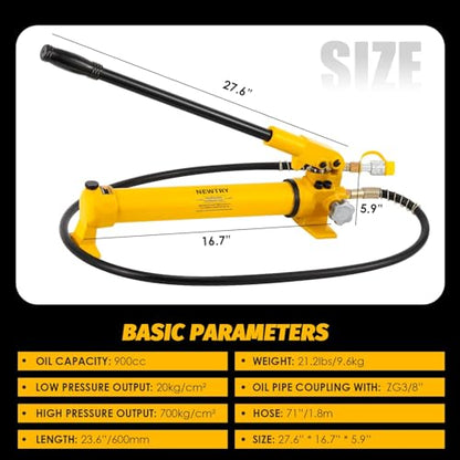 NEWTRY 30 ton Hydraulic Ram Jack + CP-700 Hydraulic Hand Pump Low Profile Porta Power Kit Single Section Mini Jack 0.55’’ Stroke Industrial Hydraulic Cylinder - size: 30T Hydraulic Jack + cp-700 pump