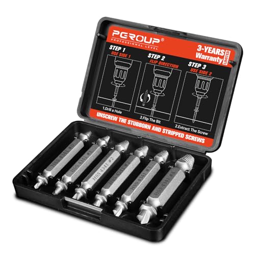 6-Piece Damaged Screw Extractor Set, #0 - #4, Easy Out Left Hand Drill Bits & Spiral Flute Extractors for Broken, Stripped, Rusted Bolts in Metal, Wood, Automotive, Gifts for Men