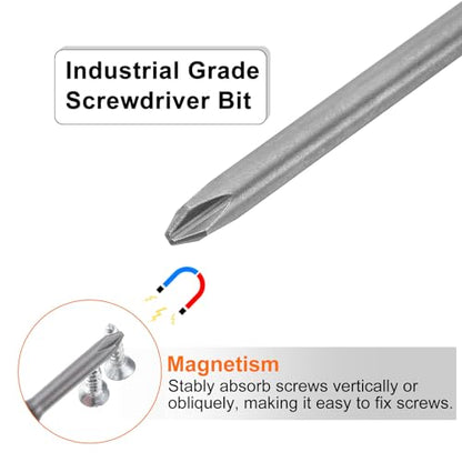 HARFINGTON 5pcs #2 Phillips Screwdriver Bit PH2 1/4" Hex Shank 8" (200mm) Long Magnetic S2 Steel Industrial Grade Screw Driver Bit Cross Head Electric Drill Bits 0.236" (6mm) Rod - size: PH2 x 200mm x 6mm