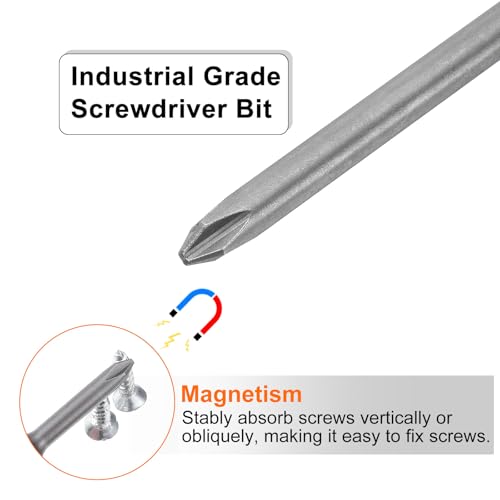 HARFINGTON 2pcs #2 Phillips Screwdriver Bit PH2 1/4" Hex Shank 8" (200mm) Long Magnetic S2 Steel Industrial Grade Screw Driver Bit Cross Head Electric Drill Bits 0.236" (6mm) Rod - size: PH2 x 200mm x 6mm