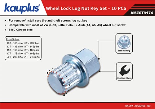 10PCS Lug Nuts, Wheel Lock Key- Anti Theft Wheel Lock Key Set for Cars Wheel Tire Nut Screw Removal