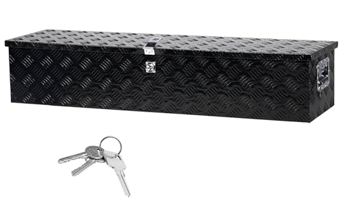 49 Inch Aluminum Truck Bed Tool Box with Side Handles, Lock | Heavy Duty Waterproof Trailer Storage Organizer Chest Toolbox for Pickup, RV, Truck Bed,Black, 49"L x 14"W x 10"H - color: Black, size: 49"