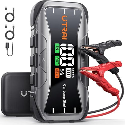 UTRAI 8000A Portable Jump Starter for Car, 12V Jump Box for Car Battery, All Gas & 12L Diesel Engines, 27000mAh Jump Pack with 65W USB-C Fast Charging, 2 USB & DC Output, 600LM LED Flashlight - color: Black