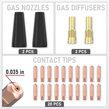 YESWELDER Flux Core Welding Torch Accessories Kit 24Pcs | compatibility with 14AK welding gun, straightforward replacement, easy setup - size: .035" 24pcs Kit