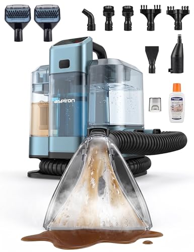Aspiron Carpet Cleaner,Fast Heating Steamer,Carpet Cleaner Machine for Home,Hot/Cold Water & Steam Wash,Spot Cleaning,20Kpa Powerful Suction,300ML Cleaning Solution,for Upholstery,Sofa,Pet Stain,Car