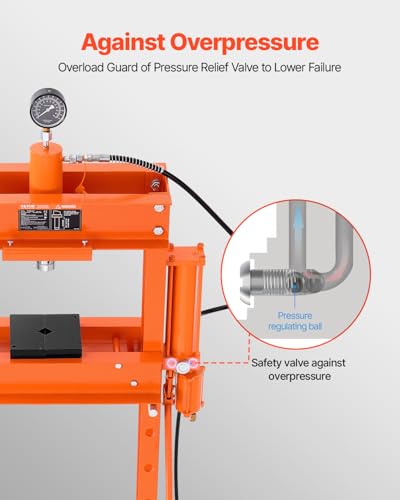 VEVOR Hydraulic Shop Press, 30 T H-Frame Pneumatic Shop Press with Press Plate & Triangular Support, Stable Garage Floor Adjustable Hydraulic Press with Relief Valve, Fit for Bending & Straightening - size: 30T