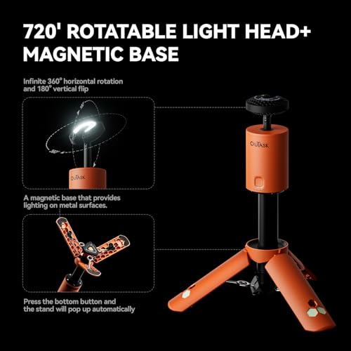 Outask Camping Light Telescopic, Collapsible Magnetic Camping Lantern with 12000mAh Battery, Telescoping IPX6/IPX7 Waterproof Flashlights, Camping Lamp for Emergency, Camping - color: Orange