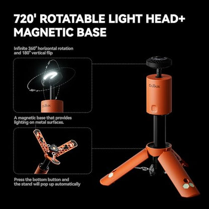 Outask Camping Light Telescopic, Collapsible Magnetic Camping Lantern with 12000mAh Battery, Telescoping IPX6/IPX7 Waterproof Flashlights, Camping Lamp for Emergency, Camping - color: Orange