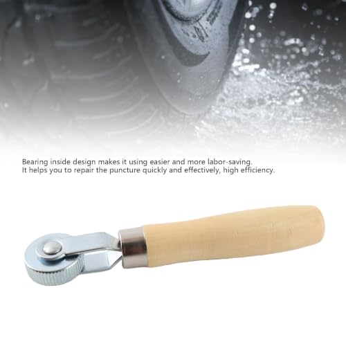 KIMISS Tire Patch Repair Tool for Car Wheel with Wooden Handle and Ball Bearing Roller - Middle Puncture Stitcher for Easy Tire Repair and Maintenance