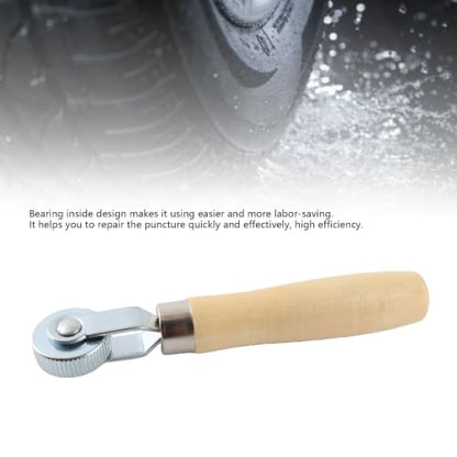 KIMISS Tire Patch Repair Tool for Car Wheel with Wooden Handle and Ball Bearing Roller - Middle Puncture Stitcher for Easy Tire Repair and Maintenance