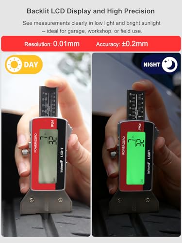 GODESON Tire Tread Depth Gauge,Rechargeable Digital Tire Depth Gauge - USB-C,3-Unit Switch (mm/Decimal/Fraction Inch), Backlit LCD Display, Auto Power Off, 0-32NDS for Car/SUV/Truck Wear Measurement