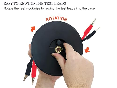 2 Wire 30’ Retractable Test Leads with 2” Alligator Clips, 18 Gauge Electrical Copper Wire, Impact-Resistant Reel, Black