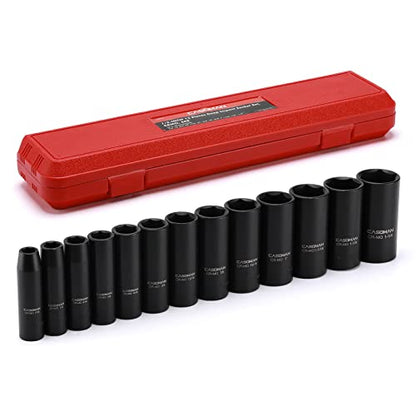 CASOMAN 1/2-Inch Drive Deep Impact Socket Set, 13 Pieces Set, 7/16"-1-1/4", CR-MO, SAE, Heavy Duty Storage Case - size: DEEP(CR-MO)