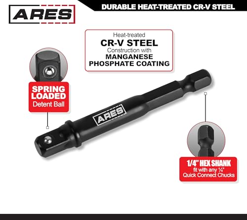 ARES 70382-6-Piece 3-Inch and 6-Inch Impact Grade Socket Adapter Set - Turns Impact Drill Driver into High Speed Socket Driver - 1/4-Inch, 3/8-Inch, and 1/2-Inch Drive Sizes - size: 3-Inch and 6-Inch Socket Adapter
