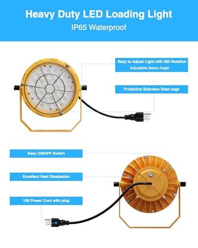 60W LED Dock Light – IP65 Waterproof, 6600LM, 180° Adjustable Head for Indoor & Outdoor Security, Warehouse & Container Areas,2 Pack - size: 60W-2Pack