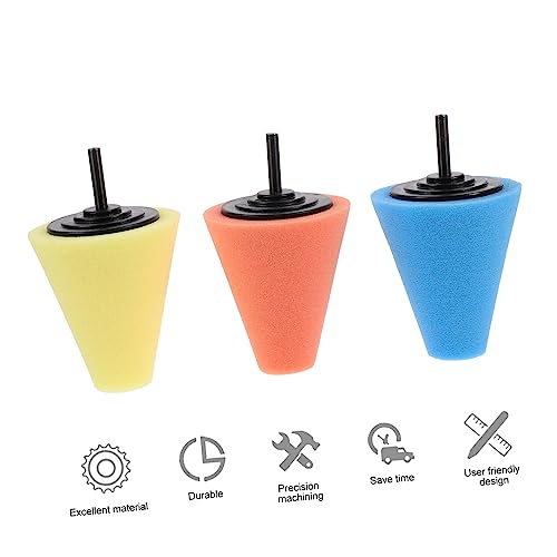 PRETYZOOM 9pcs Car Wheels Polishing Sponge Cone Kit Buffing Pads for Electric Drills Auto Detail Cleaning Tool for Wheel Orange Yellow