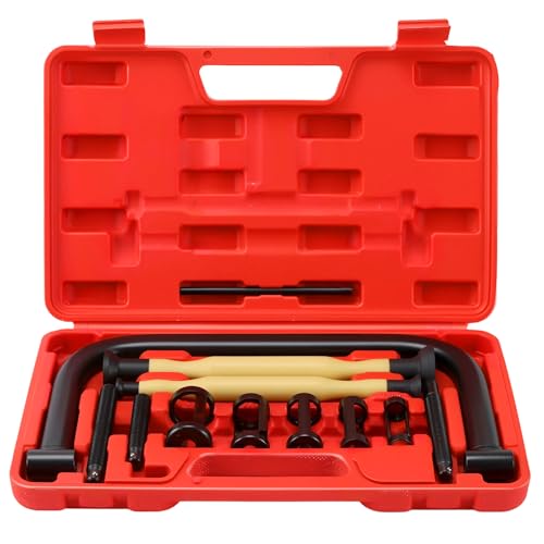 12 PCS Valve Spring Compressor Set, Valve Lapping Tool Kit with Extension Rods Solid C Clamp Lever Collet Pusher Adapters for Motorcycle Car ATV Small Engine Repair
