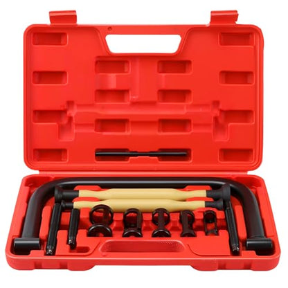 12 PCS Valve Spring Compressor Set, Valve Lapping Tool Kit with Extension Rods Solid C Clamp Lever Collet Pusher Adapters for Motorcycle Car ATV Small Engine Repair