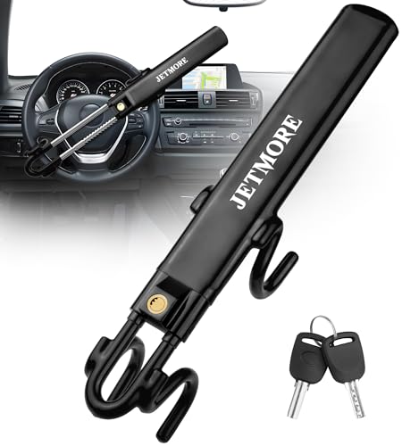 JETMORE Car Steering Wheel Lock Two Hook Anti Theft Car Device for Vehicles | Wheel locks for cars add car security for street or overnight parking, This car lock grips both sides of the steering wheel - color: Black