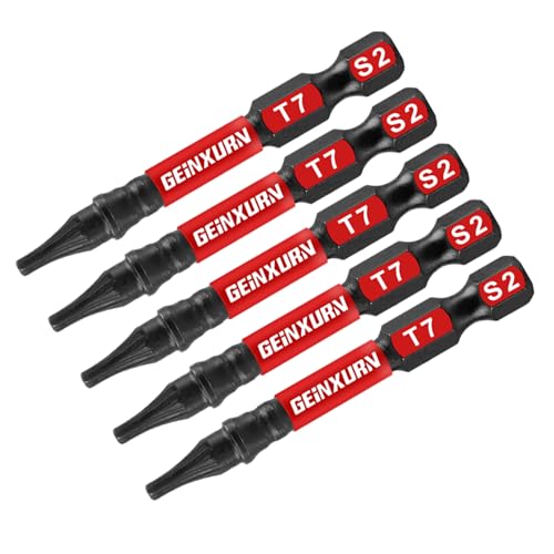Geinxurn 5 Pieces T7 Impact Tough Magnetic Screwdriver Bit Set, 2 In. #7 Torx Head power Bit Set, S2 Alloy Steel T7 Star Bit - size: 2"-5PCS, style: T7