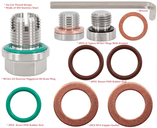 M14.1-1.25 x 15mm Oversize Piggyback Oil Drain Plug, Stainless Steel Self Tapping Oil Pan Thread Repair Kit - size: M14.1x1.25