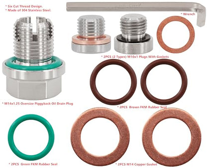 M14.1-1.25 x 15mm Oversize Piggyback Oil Drain Plug, Stainless Steel Self Tapping Oil Pan Thread Repair Kit - size: M14.1x1.25