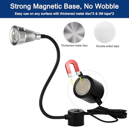 Magnetic LED Machine Work Light, Adjustable Task Light for Lathe | Gooseneck, Plug-in, for Workbench, Drill Press, Machine Tools, Job Site