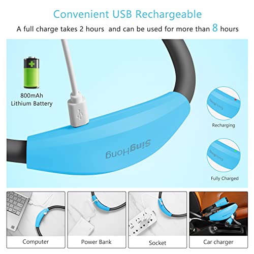 USB Rechargeable Neck Book Light for Reading in Bed, 4 LED Bulbs 4 Adjustable Brightness, Hands Free for Night Jogging or Mending Lamp (Blue) - color: Blue