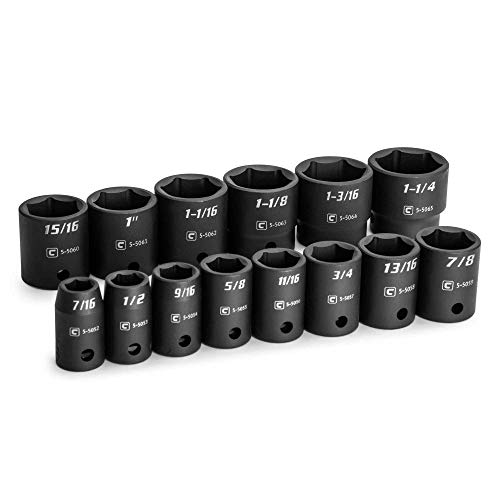 Capri Tools 1/2 in. Drive Shallow Impact Socket Set, 7/16 to 1-1/4 in, SAE, 14-Piece - size: Shallow Set / 7/16 to 1-1/4 in.