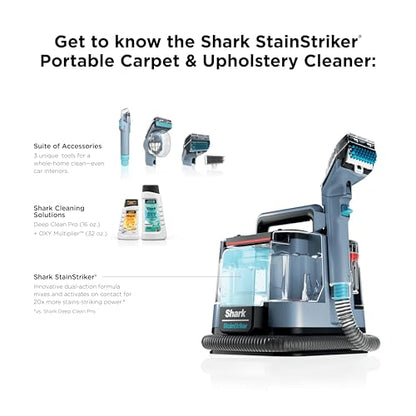 Shark Stain Striker, Portable Carpet, Upholstery and Area Rug Cleaner, 4 Tools, Full Size Solutions, Stain and Odor Remover, Blue, PX202BRN - style: StainStriker + 4 Tools + XL Cleaning Solutions