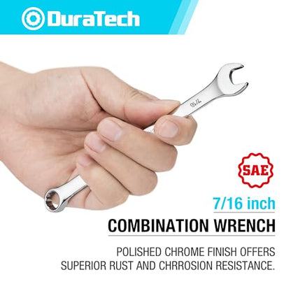 DURATECH 7/16" Combination Wrench, SAE | CR-V Constructed, Mirror Polish, 12-Point, 15-Degree Offset - size: 7/16"