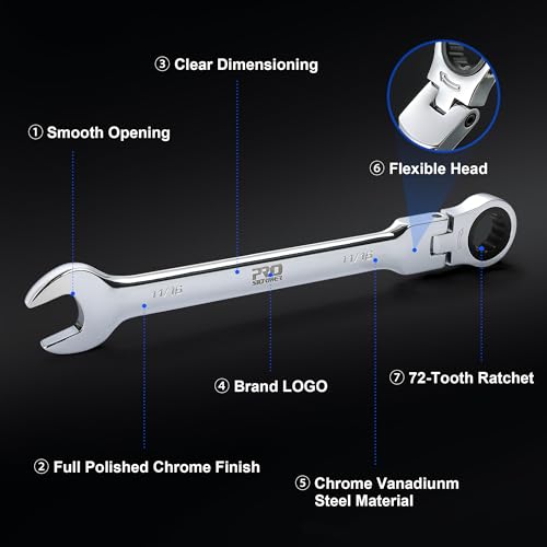 Prostormer 14-Piece SAE Flex-Head Ratcheting Wrench Set | 1/4" to 1", 72-Tooth Ratchet Gear, Cr-V Steel Constructed, Storage Case Included - style: 14-Piece SAE