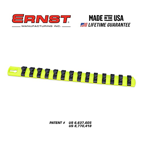 ERNST 13-Inch Socket Rail Organizer with 14 3/8-Inch Twist Lock Clips, High Visibility (8438HV) - color: Hi-viz, size: 3/8-Inch Twist Clips, style: 13-Inch