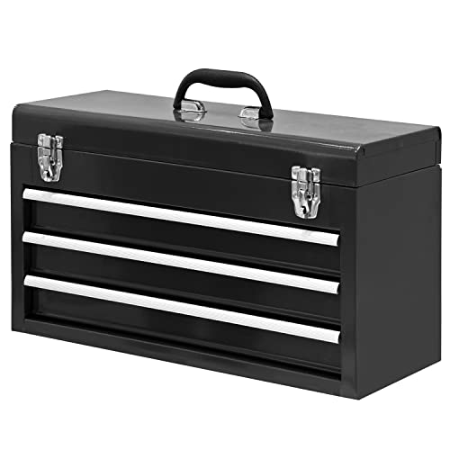 BIG RED 3 Drawer 20“ Metal Tool Box Portable Steel Tool Chest with Metal Latch Closure for Garage, Home and Workbench,Black,ANTBD133-XT - color: Black, size: 20.5in