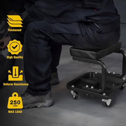 YELLOW JACKET Creeper Garage/Shop Seat, 250 LBS Capacity Rolling Padded Mechanics Stool Removal Seat with Tool Tray - size: Large