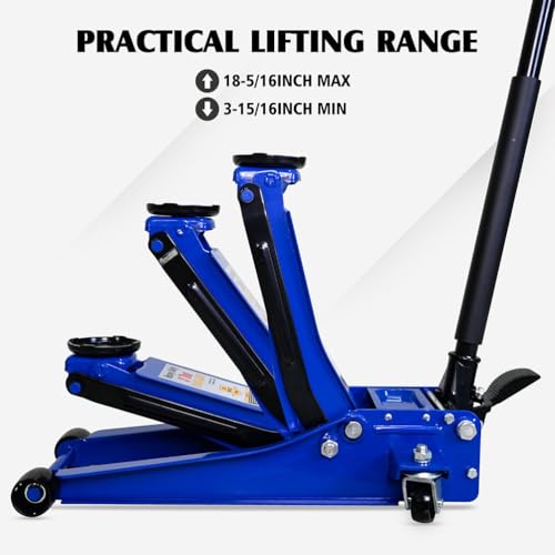 3 Ton Low Profile Floor Jack, Heavy Duty Hydraulic Car Jack with Dual Pistons Quick Lift Pump, Aluminum and Steel Racing Service Jack for Sedans SUV Trucks, 3.1" to 20" Lifting Range, Blue