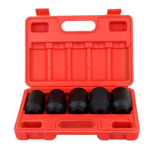 1/2" Drive 12 Point Deep Impact Socket Set 5PCS 30mm 32mm 34mm 35mm 36mm Heavy Duty Axle Nut Removal Tool Kit with Portable Case