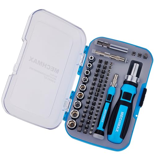 MECHMAX 68-Piece Ratcheting Screwdriver Set with Bits & Sockets | Precision tool kit with sockets & compact injection storage case. Ideal for household DIY, furniture assembly & repair