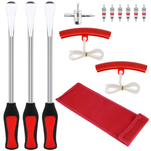 US 13Pcs Motorcycle Tyre Repair Tool Spoon Set with 3 Tire Levers Spoon & 2 Protective Sleeves & 6 Valve Core & Wrench Motorcycle Tire Tool Kit Motorbike Tire Changing Spoons Lever