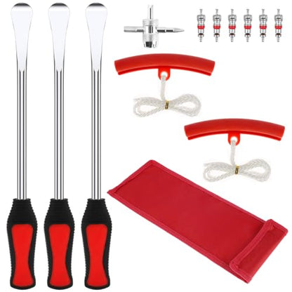 US 13Pcs Motorcycle Tyre Repair Tool Spoon Set with 3 Tire Levers Spoon & 2 Protective Sleeves & 6 Valve Core & Wrench Motorcycle Tire Tool Kit Motorbike Tire Changing Spoons Lever