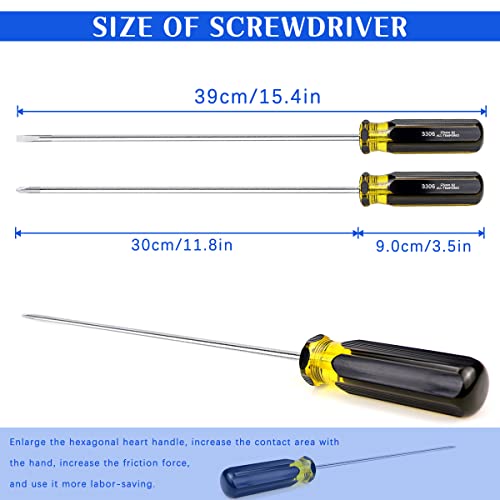 FERCAISH 2PCS 15" Long Screwdriver Set - Cross-head & Flat Blade Screwdriver, High Strength Magnetic Tips - color: 2pcs
